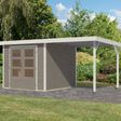 Foto van Karibu tuinhuis met overkapping Jupiter 3.5 - Set D - watergrijs|wit (12380)
