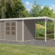 Foto van Karibu tuinhuis met overkapping Jupiter 4 - Set D - watergrijs|wit (12400)