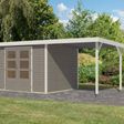 Foto van Karibu tuinhuis met overkapping Jupiter 5 - Set D - watergrijs|wit (12415)