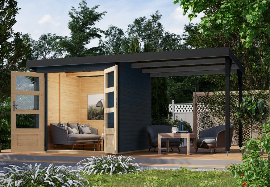 Karibu tuinhuis met overkapping Jupiter 2 - Set C - antraciet|antraciet (93431) Foto van Karibu tuinhuis met overkapping Jupiter 2 - Set C - antraciet|antraciet (93431)