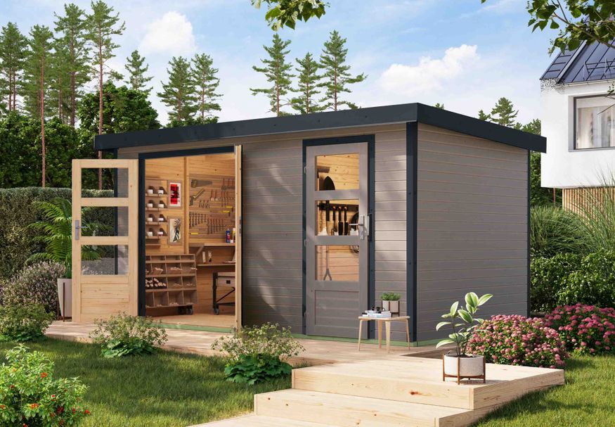 Karibu tuinhuis Merkur - Set D - watergrijs|antraciet (12500) Foto van Karibu tuinhuis Merkur - Set D - watergrijs|antraciet (12500)