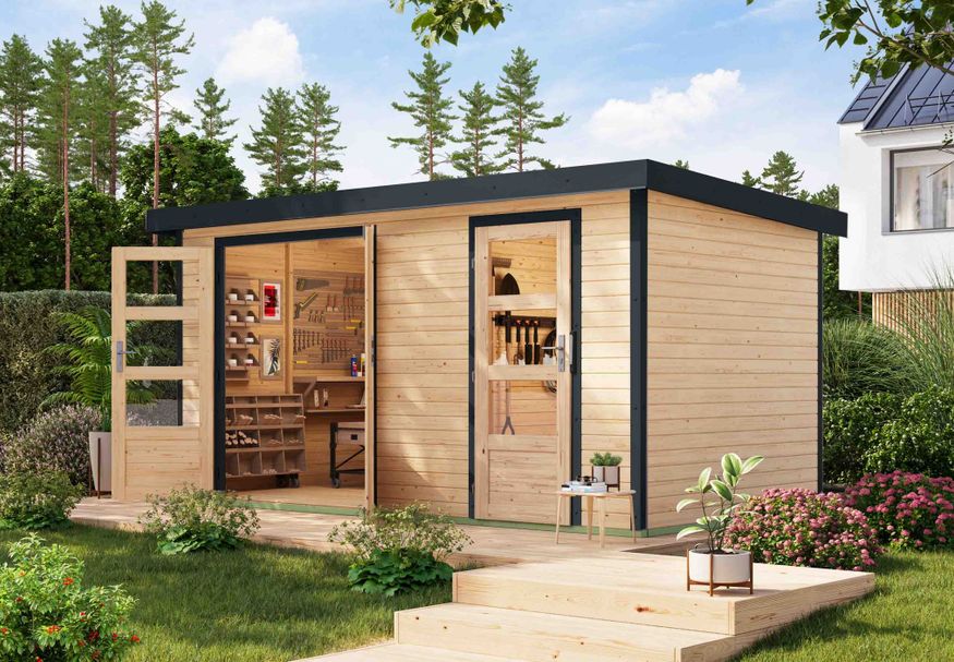 Karibu tuinhuis Merkur - Set A - vuren|antraciet (12491) Foto van Karibu tuinhuis Merkur - Set A - vuren|antraciet (12491)