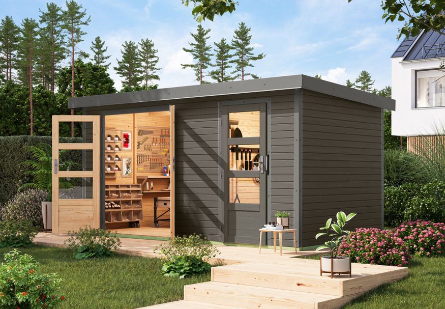 Foto van Karibu tuinhuis Merkur - Set B - terragrijs|grijsaluminium (12493)