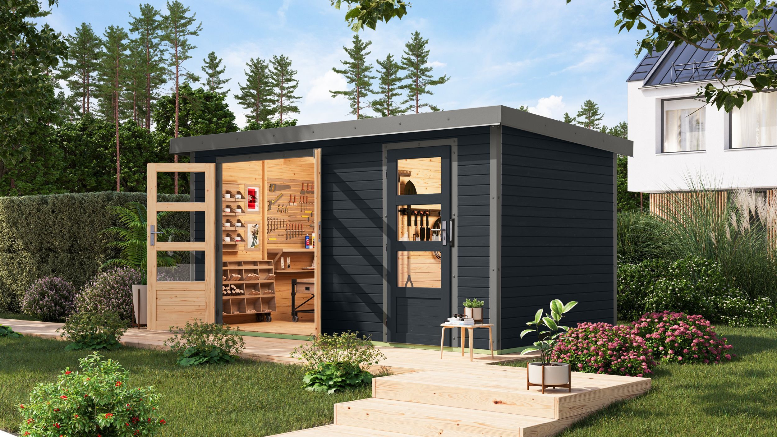 Foto van Karibu 12496 Merkur tuinhuis - antraciet|grijsaluminium