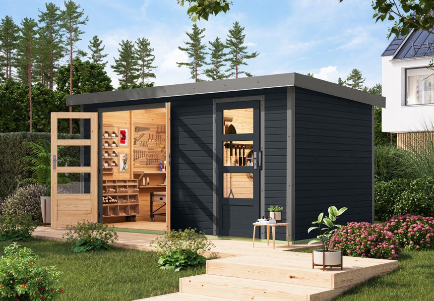 Karibu tuinhuis Merkur - Set C - antraciet|grijsaluminium (12496) Foto van Karibu tuinhuis Merkur - Set C - antraciet|grijsaluminium (12496)