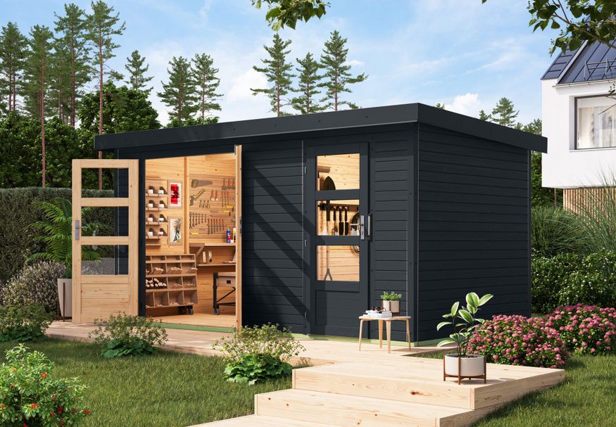 Karibu tuinhuis Merkur - Set C - antraciet|antraciet (12497) Foto van Karibu tuinhuis Merkur - Set C - antraciet|antraciet (12497)