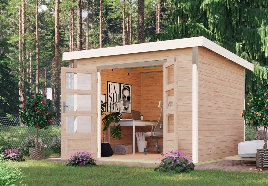 Karibu tuinhuis Pluto 6 - Set A - vuren|wit (97889) Foto van Karibu tuinhuis Pluto 6 - Set A - vuren|wit (97889)