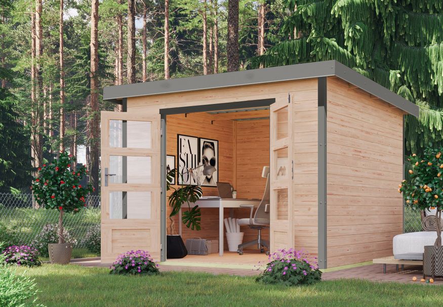 Karibu tuinhuis Pluto 6 - Set A - vuren|grijsaluminium (12431) Foto van Karibu tuinhuis Pluto 6 - Set A - vuren|grijsaluminium (12431)