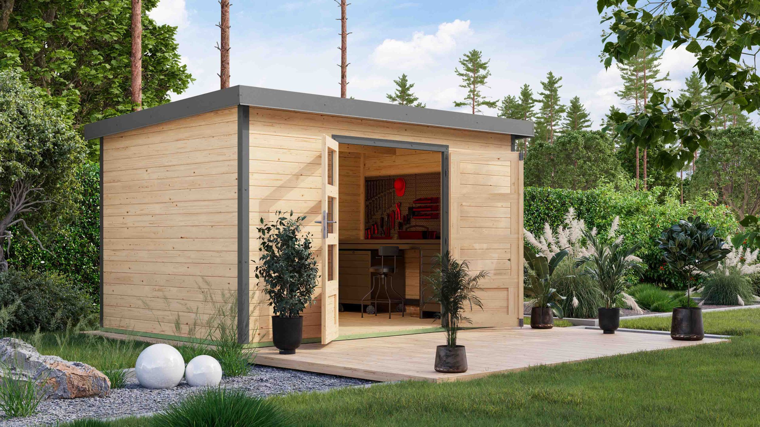 Foto van Karibu 12440 Pluto 7 tuinhuis - vuren|grijsaluminium