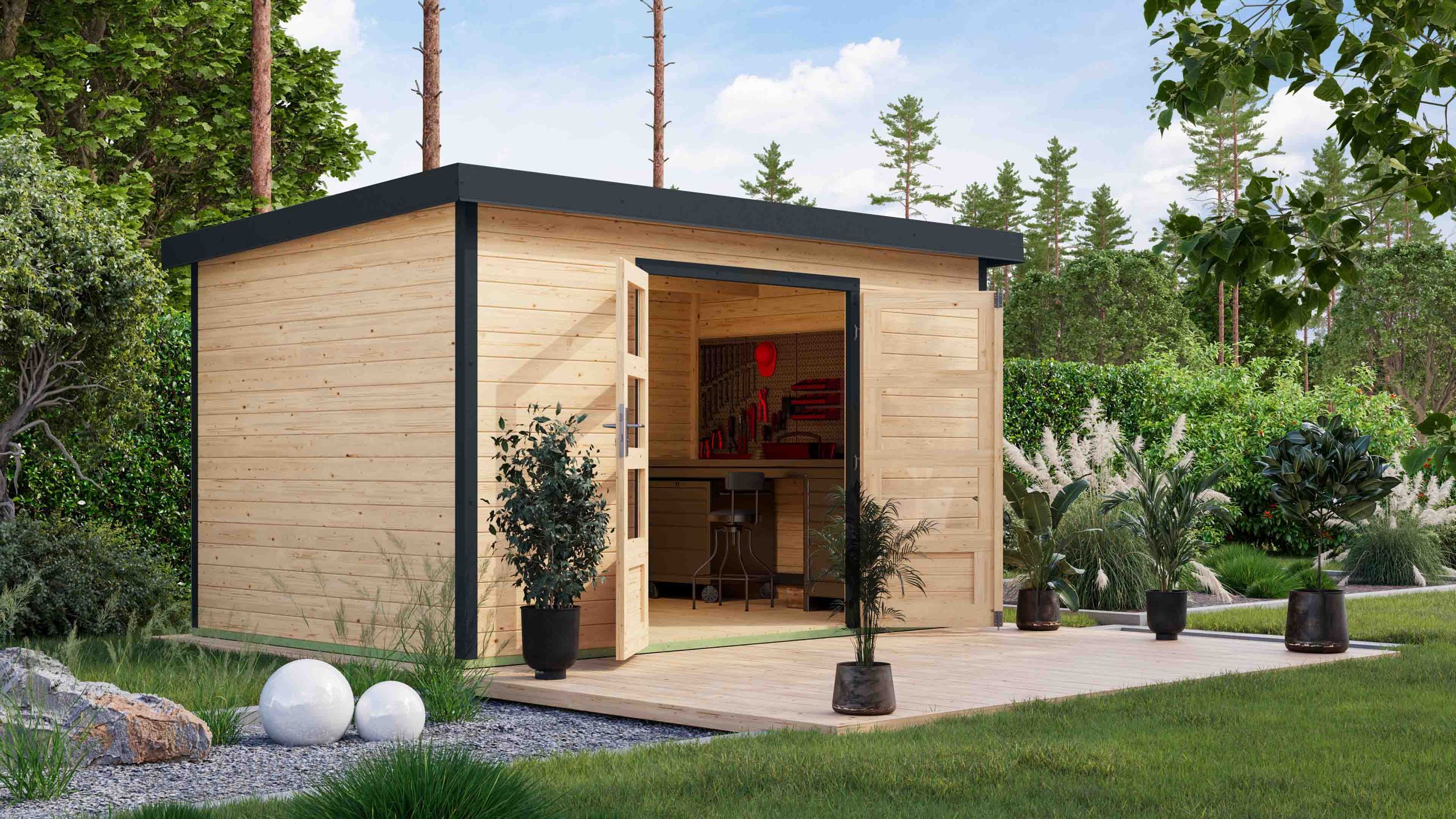 Foto van Karibu 12441 Pluto 7 tuinhuis - vuren|antraciet