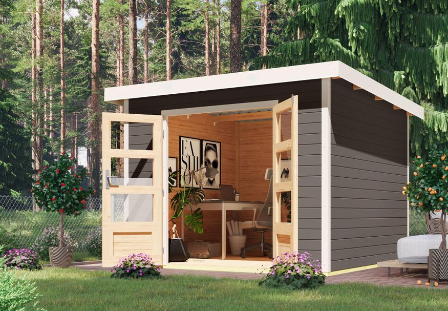 Karibu tuinhuis Pluto 6 - Set B - terragrijs|wit (97894) Foto van Karibu tuinhuis Pluto 6 - Set B - terragrijs|wit (97894)