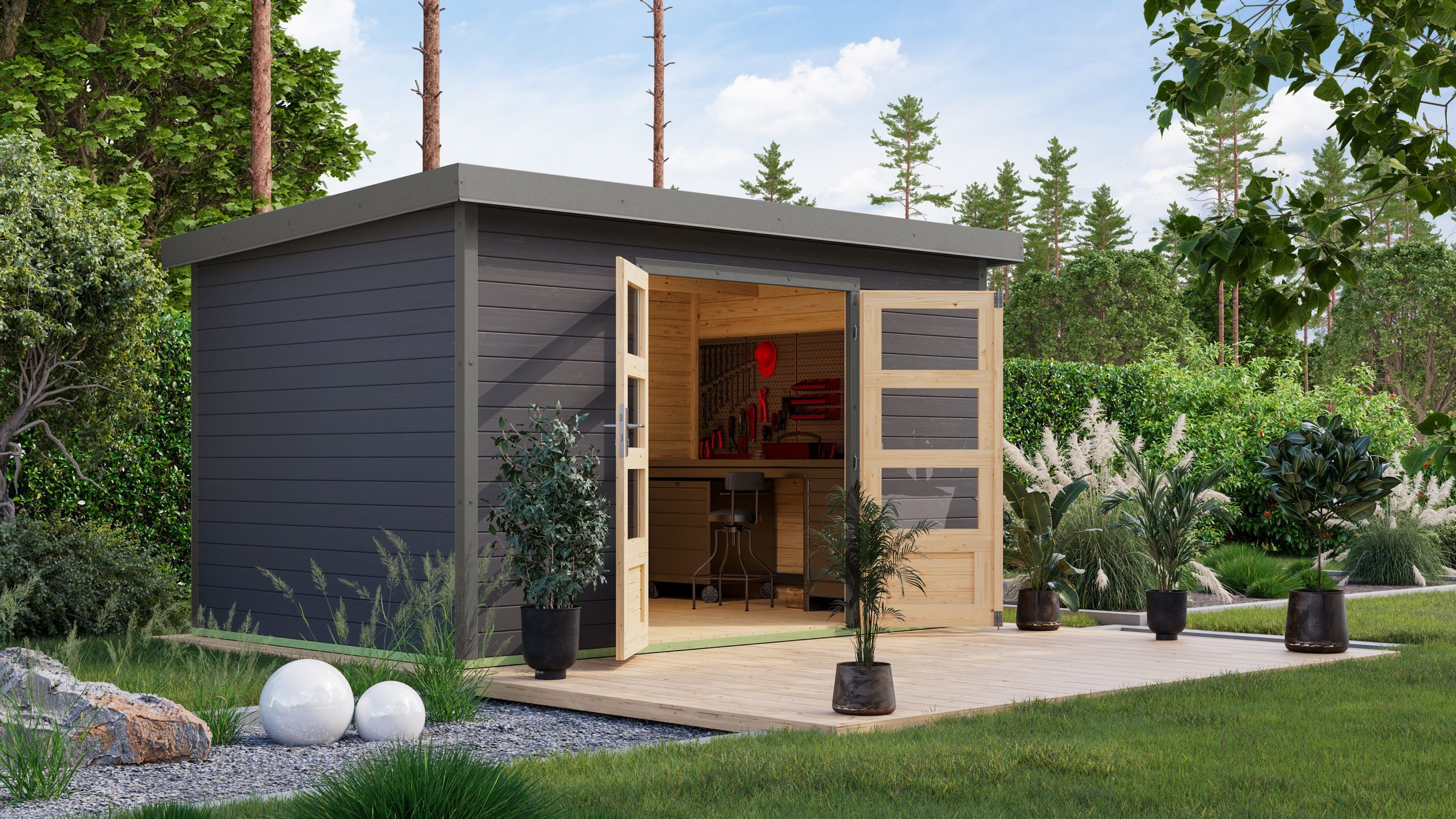 Foto van Karibu 12443 Pluto 7 tuinhuis - terragrijs|grijsaluminium