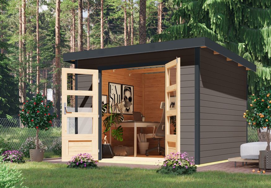 Foto van Karibu tuinhuis Pluto 6 - Set B - terragrijs|antraciet (97896)