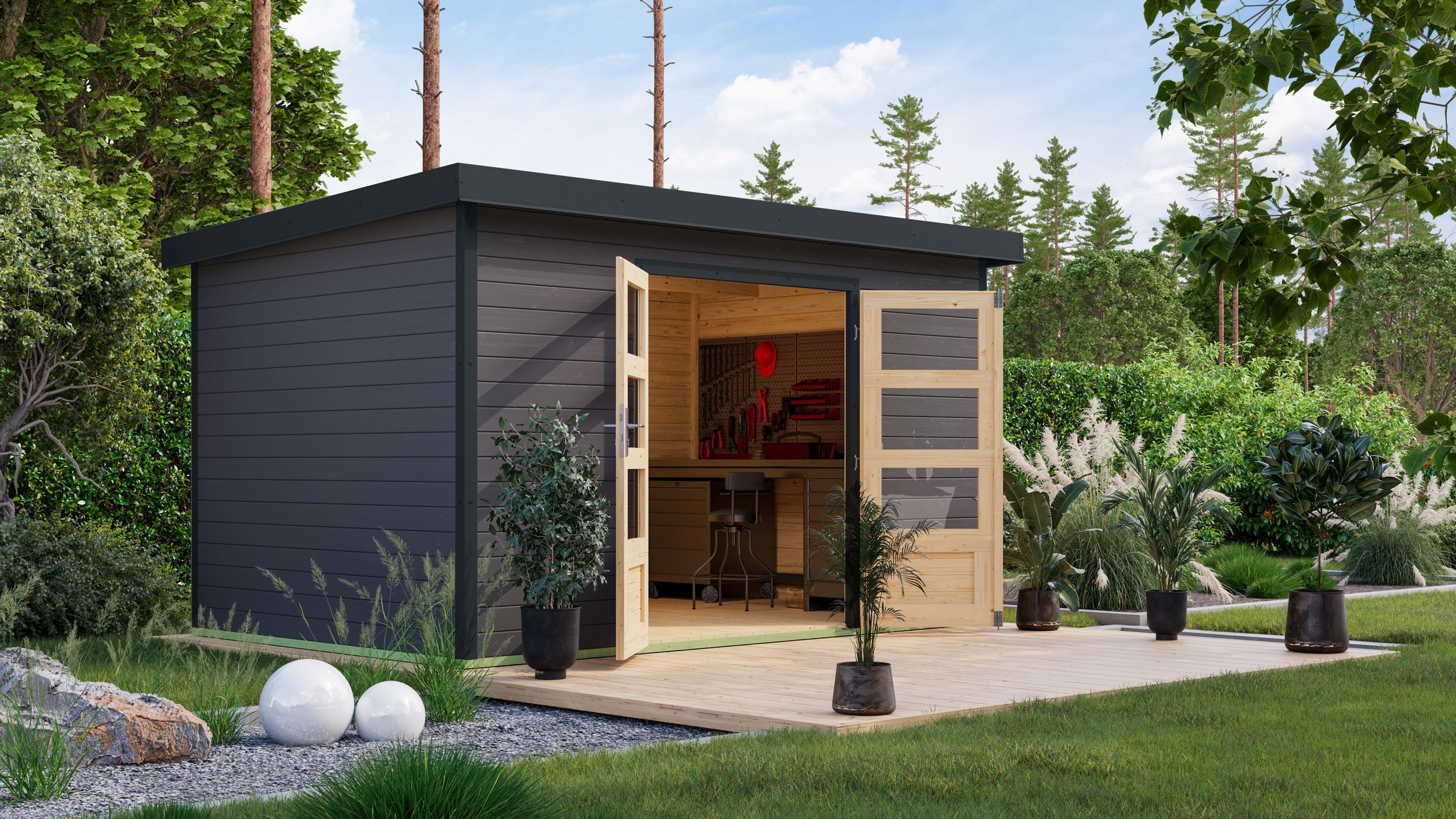 Foto van Karibu 12444 Pluto 7 tuinhuis - terragrijs|antraciet