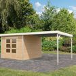 Foto van Karibu tuinhuis met overkapping Pluto 6 - Set A - vuren|wit (97906)