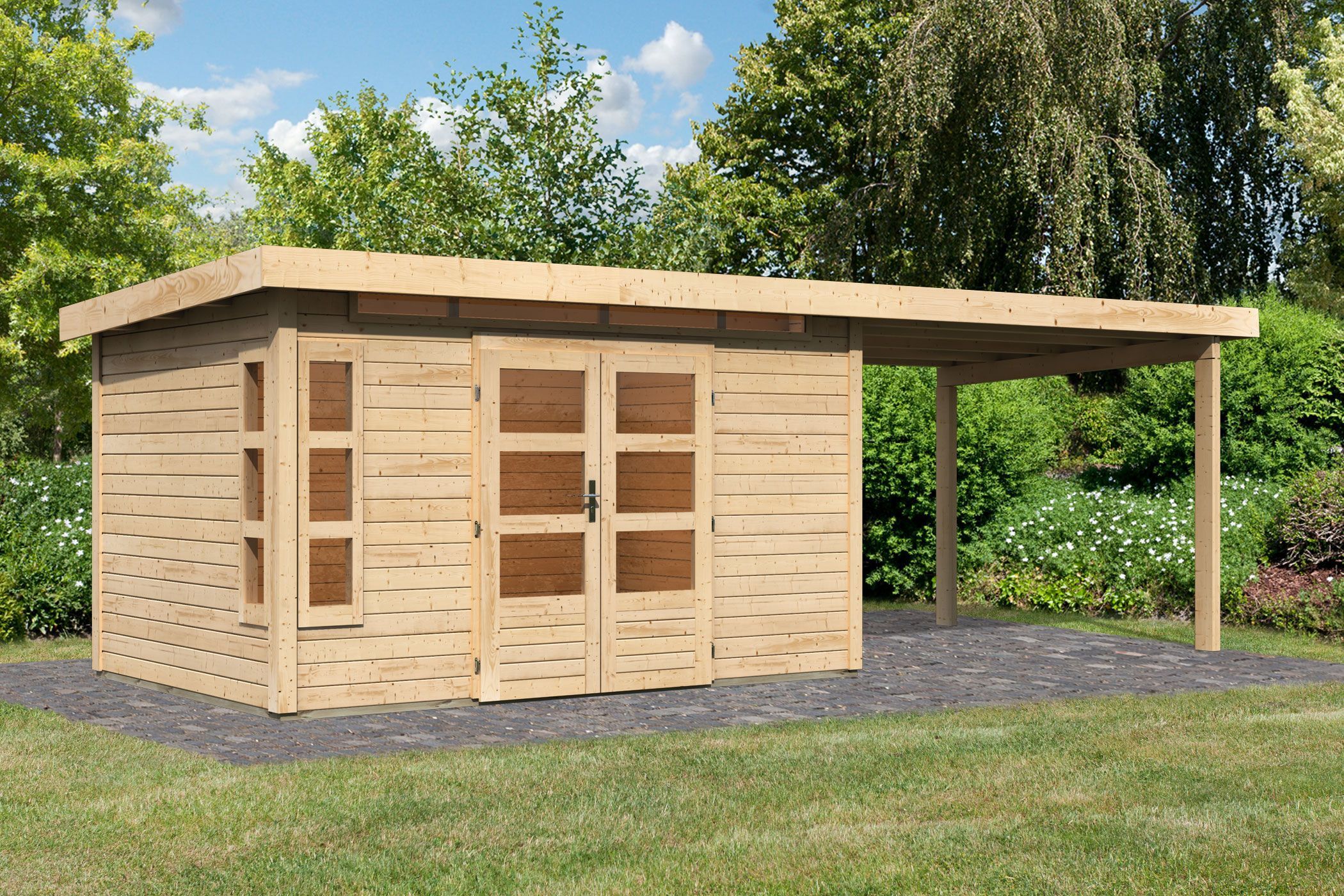 Foto der Karibu 31556 Kastorf 7 Gartenhaus mit Anbaudach