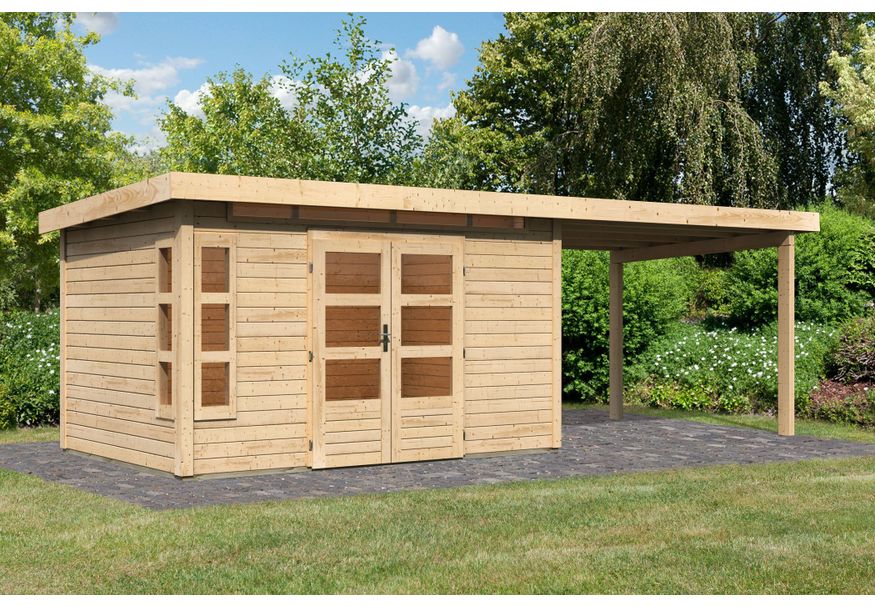 Karibu Kastorf 7 Gartenhaus mit Anbaudach 320 cm (31556) Foto von Karibu Kastorf 7 Gartenhaus mit Anbaudach 320 cm (31556)