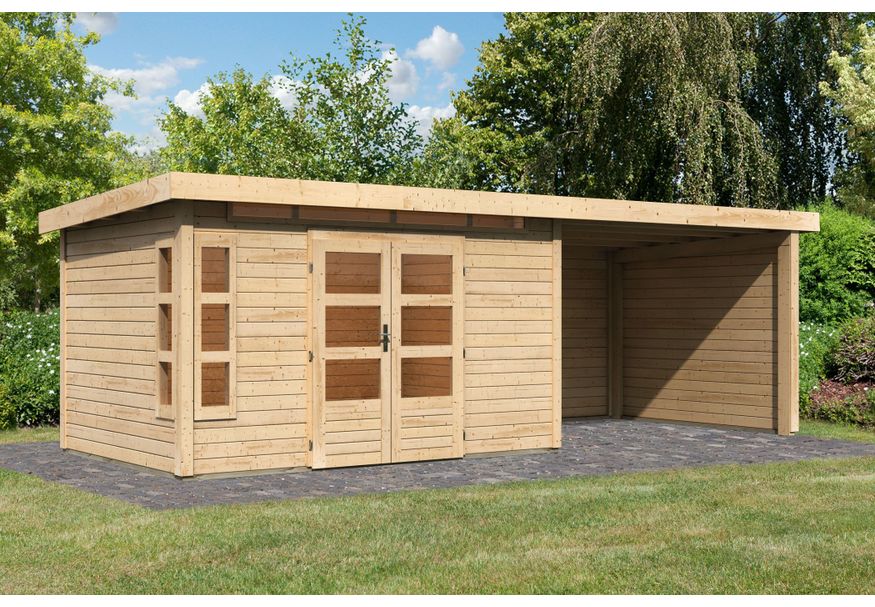 Karibu Kastorf 7 Gartenhaus mit Anbaudach 320 cm - Seite und Rückwand (31560) Foto von Karibu Kastorf 7 Gartenhaus mit Anbaudach 320 cm - Seite und Rückwand (31560)