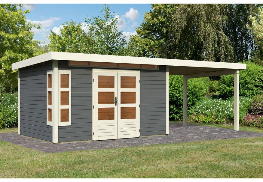 Karibu Kastorf 7 Gartenhaus mit Anbaudach 320 cm - terragrau (31557) Foto von Karibu Kastorf 7 Gartenhaus mit Anbaudach 320 cm - terragrau (31557)