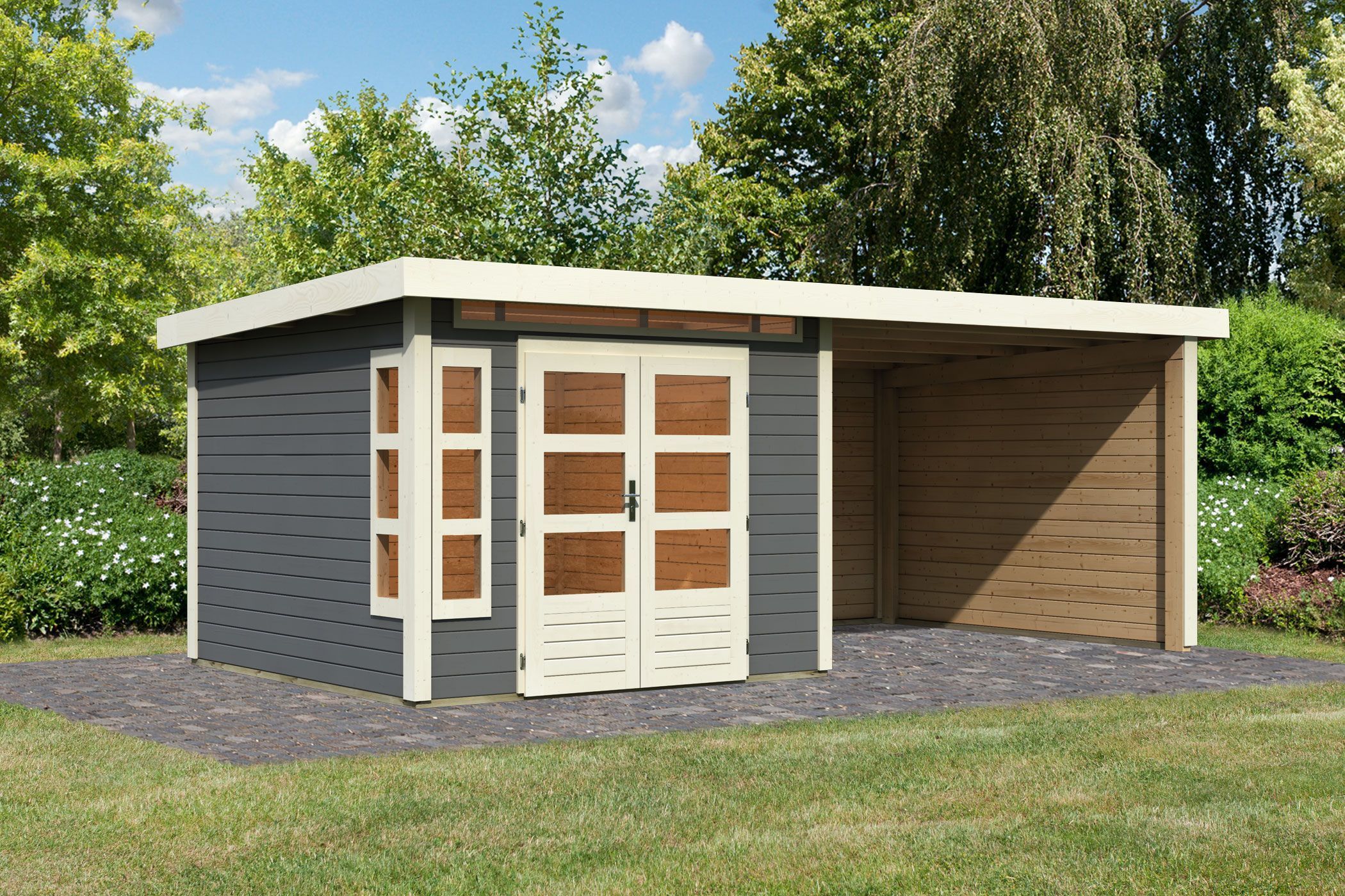 Foto van Karibu 31549 Kastorf 6 tuinhuis met overkapping - terragrijs