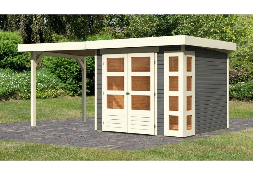 Karibu Kerko 3 tuinhuis met overkapping 240 cm - terragrijs (82933) Foto van Karibu Kerko 3 tuinhuis met overkapping 240 cm - terragrijs (82933)