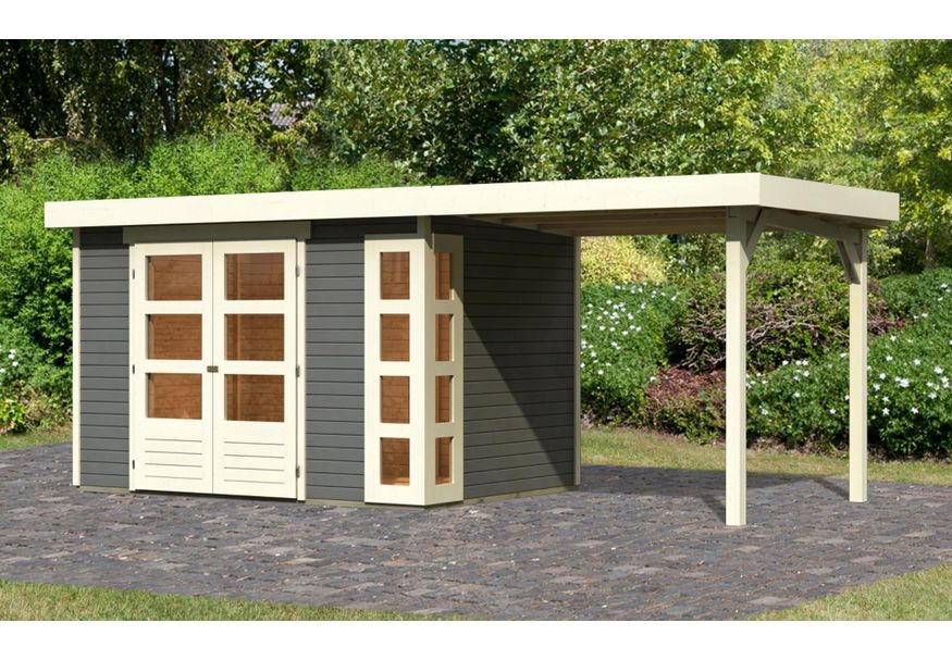 Karibu Kerko 4 tuinhuis met overkapping 240 cm - terragrijs (82941) Foto van Karibu Kerko 4 tuinhuis met overkapping 240 cm - terragrijs (82941)