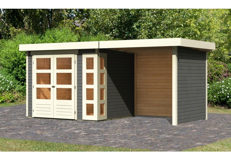 Karibu Kerko 3 tuinhuis met overkapping 240 cm - zij en achterwand - terragrijs (82935) Foto van Karibu Kerko 3 tuinhuis met overkapping 240 cm - zij en achterwand - terragrijs (82935)