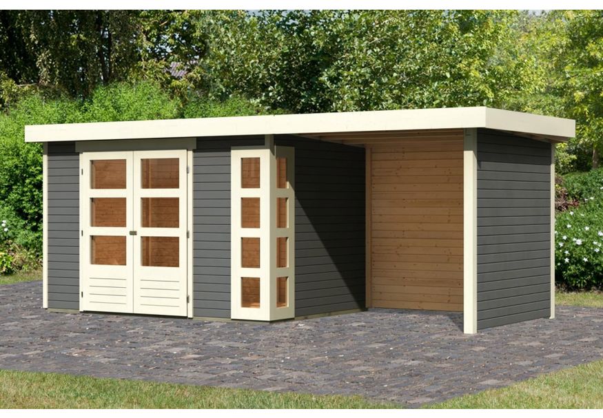 Karibu Kerko 4 tuinhuis met overkapping 240 cm - zij en achterwand - terragrijs (82943) Foto van Karibu Kerko 4 tuinhuis met overkapping 240 cm - zij en achterwand - terragrijs (82943)