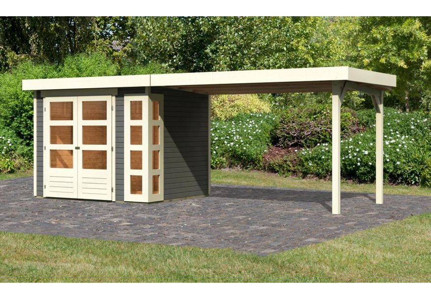 Karibu Kerko 3 tuinhuis met overkapping 280 cm - terragrijs (82937) Foto van Karibu Kerko 3 tuinhuis met overkapping 280 cm - terragrijs (82937)