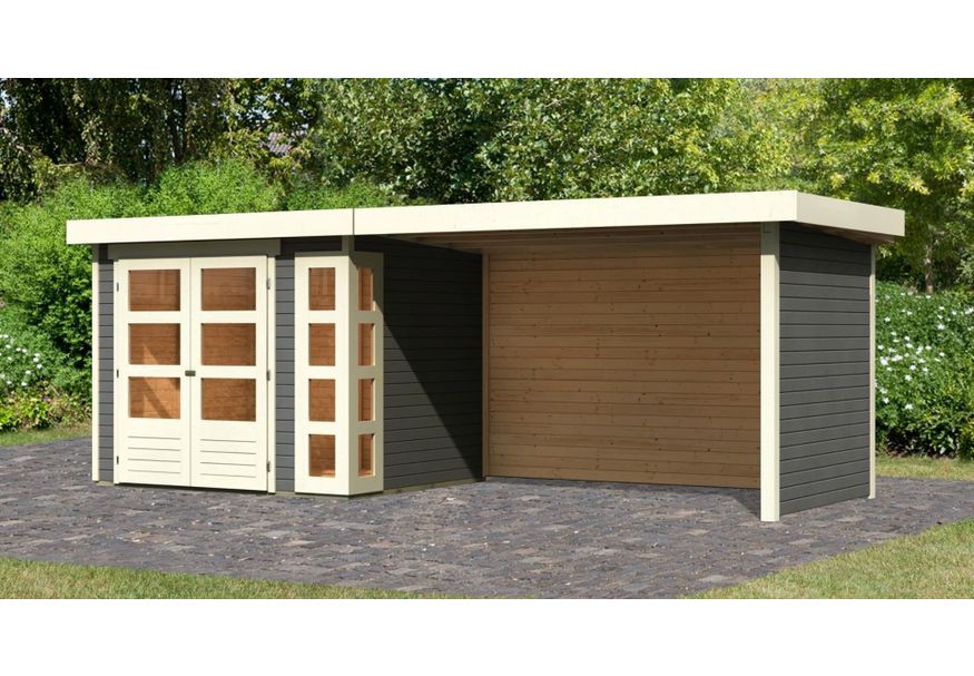 Karibu Kerko 3 tuinhuis met overkapping 280 cm - zij en achterwand - terragrijs (82939) Foto van Karibu Kerko 3 tuinhuis met overkapping 280 cm - zij en achterwand - terragrijs (82939)