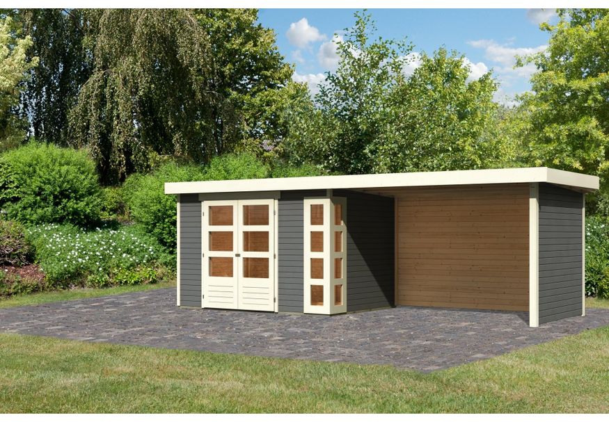 Karibu Kerko 4 tuinhuis met overkapping 280 cm - zij en achterwand - terragrijs (82947) Foto van Karibu Kerko 4 tuinhuis met overkapping 280 cm - zij en achterwand - terragrijs (82947)