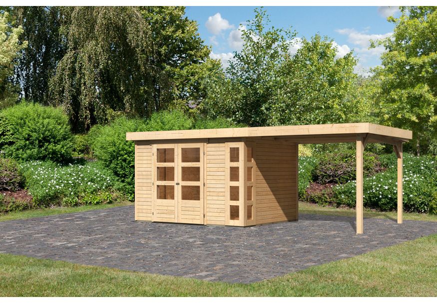 Karibu Kerko 5 tuinhuis met overkapping 280 cm (9199) Foto van Karibu Kerko 5 tuinhuis met overkapping 280 cm (9199)