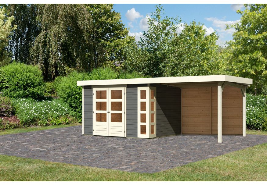 Karibu Kerko 5 Tuinhuis met overkapping 280 cm - achterwand - terragrijs (9207) Foto van Karibu Kerko 5 Tuinhuis met overkapping 280 cm - achterwand - terragrijs (9207)