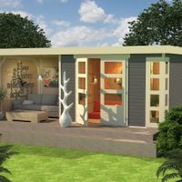 Foto van Karibu 9198 Kerko 5 tuinhuis met veranda terragrijs