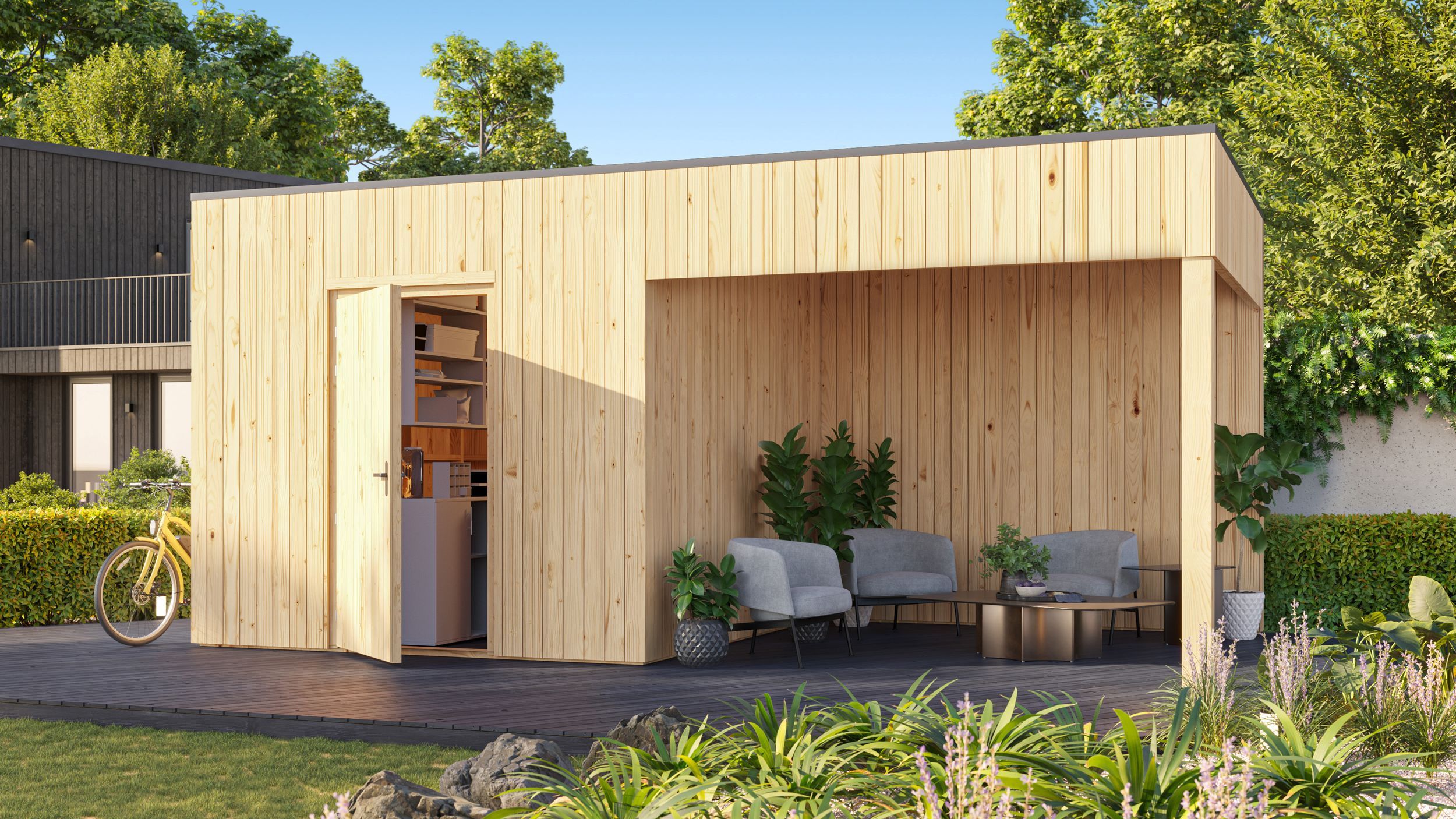 Foto van Grandiwood houten tuinhuis met overkapping