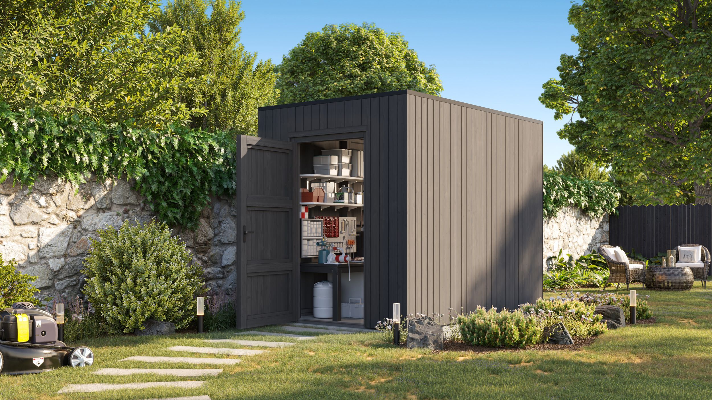 Foto van Grandiwood houten tuinhuis Kubix - zwart