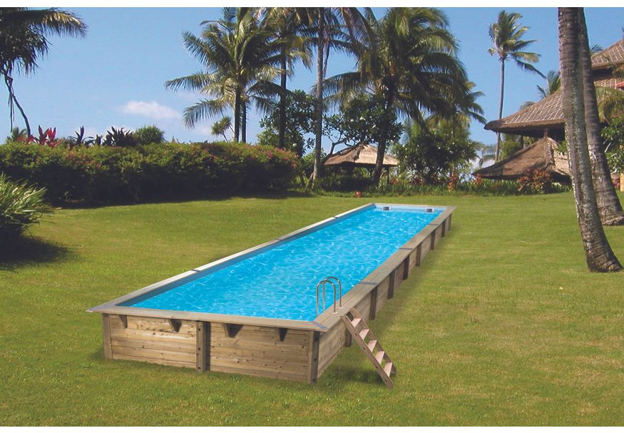 Ubbink Linéa 1550 x 350 x 155 cm compleet met blauwe liner en uitrusting Foto van Ubbink Linéa 1550 x 350 x 155 cm compleet met blauwe liner en uitrusting