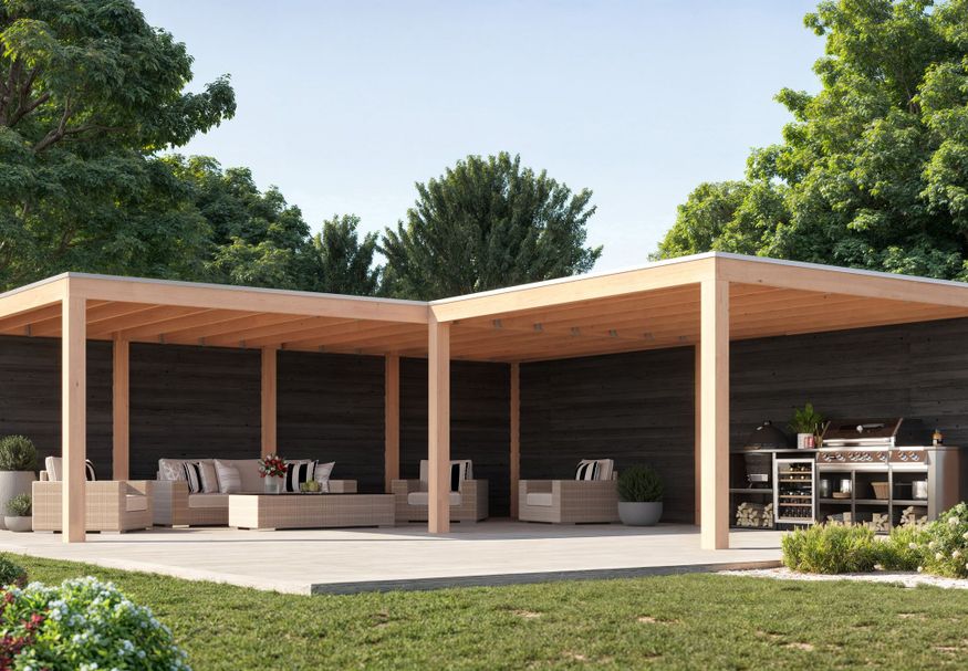 WoodAcademy Douglas overkapping L-model Moonstone Essential Nero 580x400+400x400 Foto van WoodAcademy Douglas overkapping L-model Moonstone Essential Nero 580x400+400x400