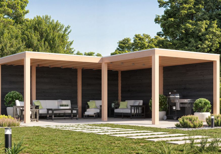 Foto van WoodAcademy Douglas overkapping L-model Moonstone Essential Nero 680x400+300x300