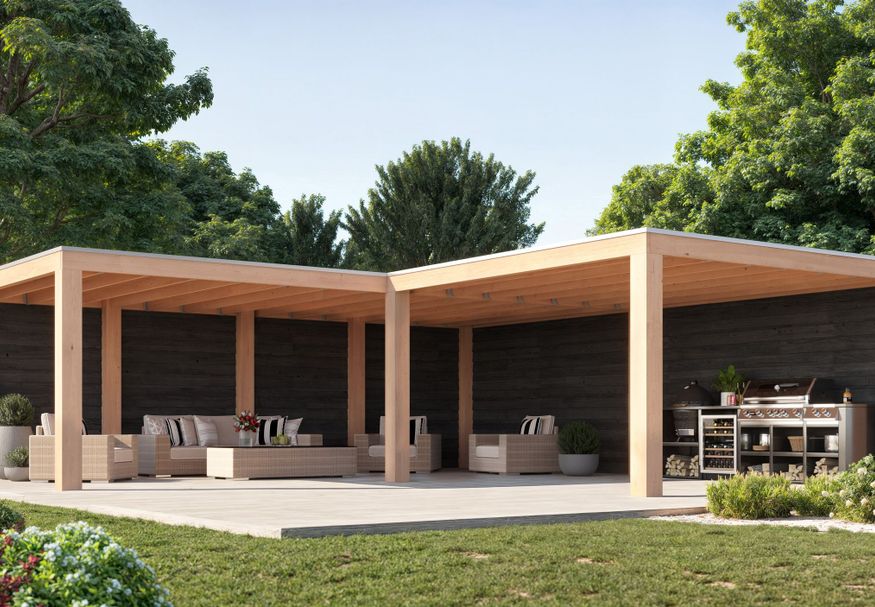 Foto van WoodAcademy Douglas overkapping L-model Moonstone Excellent Nero 680x300+400x400