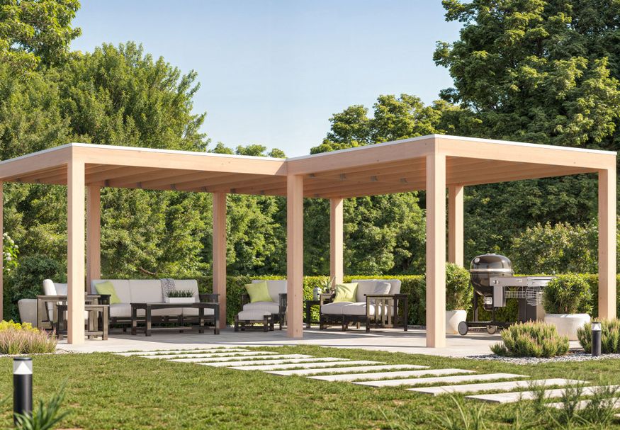 WoodAcademy Douglas overkapping L-model Ruby Essential 580x300+300x300 Foto van WoodAcademy Douglas overkapping L-model Ruby Essential 580x300+300x300