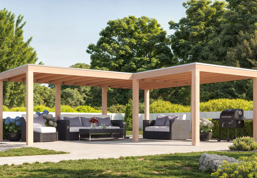 Foto van WoodAcademy Douglas overkapping L-model Ruby Essential 680x300+300x300