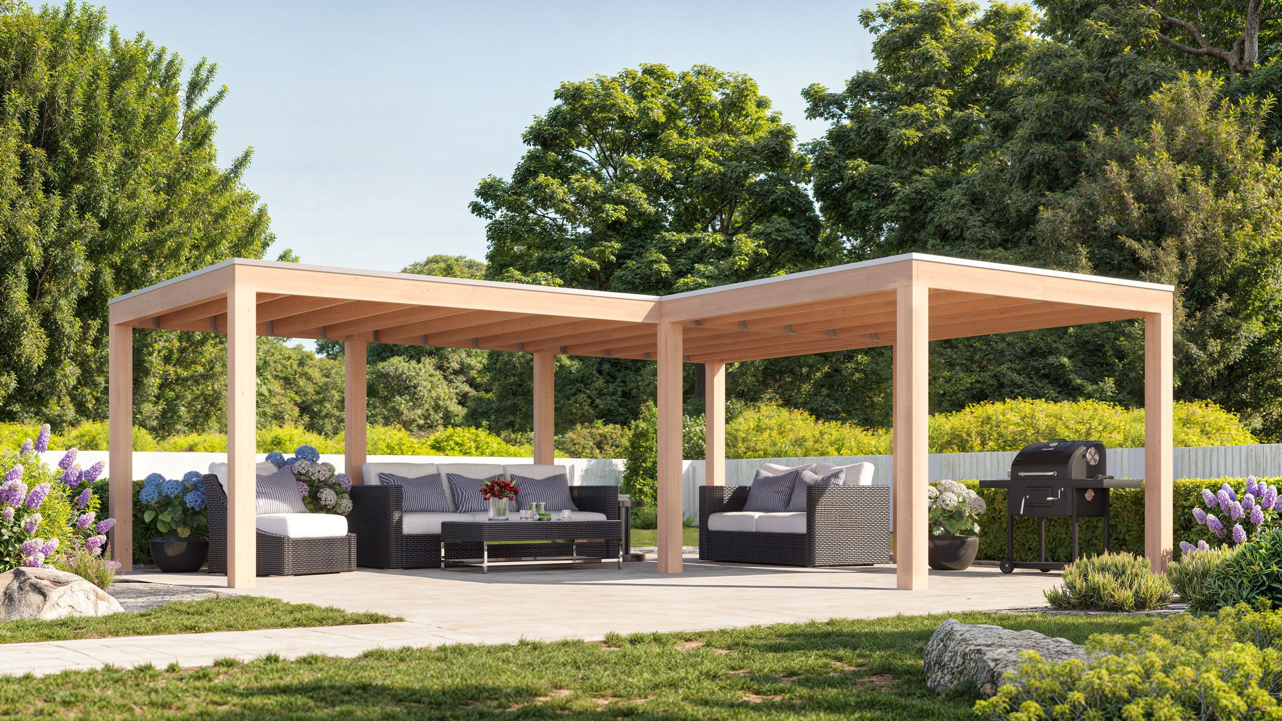 Foto van WoodAcademy Douglas overkapping L-model Ruby Essential