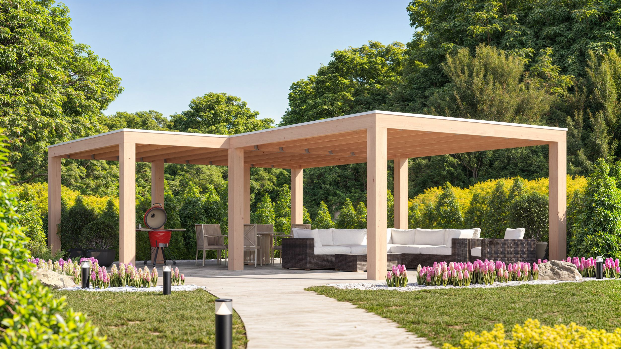 Foto van WoodAcademy Douglas overkapping L-model Ruby Essential