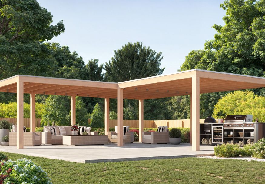 Foto van WoodAcademy Douglas overkapping L-model Ruby Essential 780x400+400x400