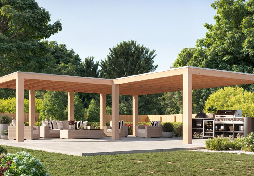 Foto van WoodAcademy Douglas overkapping L-model Ruby Excellent 680x400+400x400