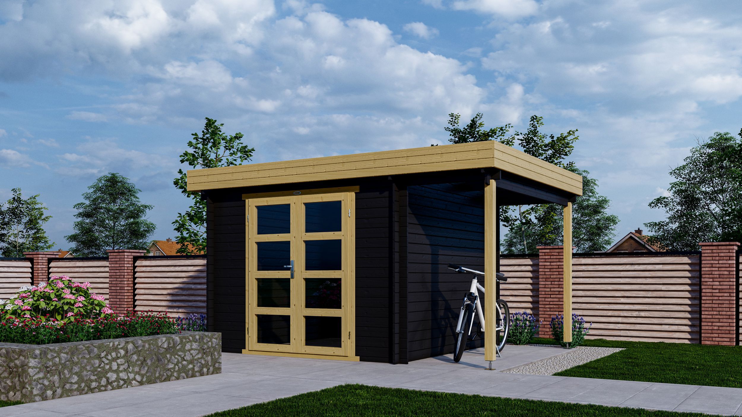 Foto van Interflex blokhut met overkapping 331 M - geverfd