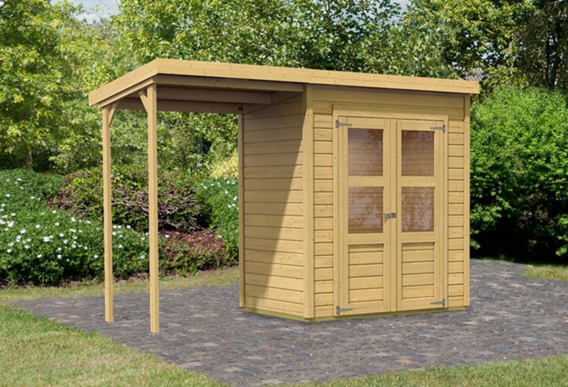 Foto van Karibu 68762 Merseburg 2 tuinhuis met overkapping