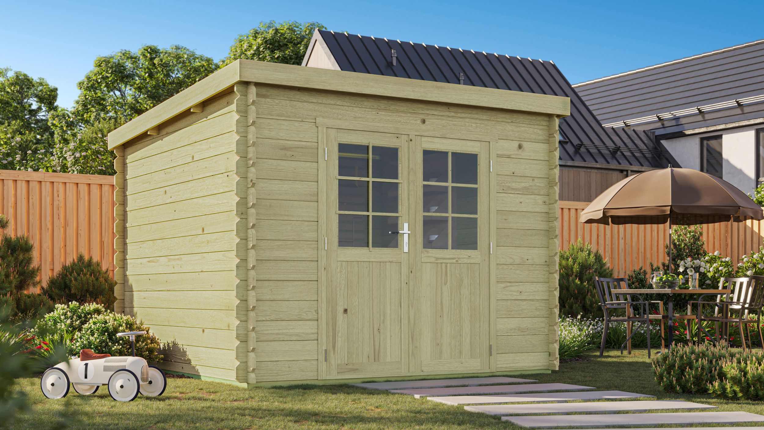 Foto van Debro houten tuinhuis Metz - Hoge druk geïmpregneerd