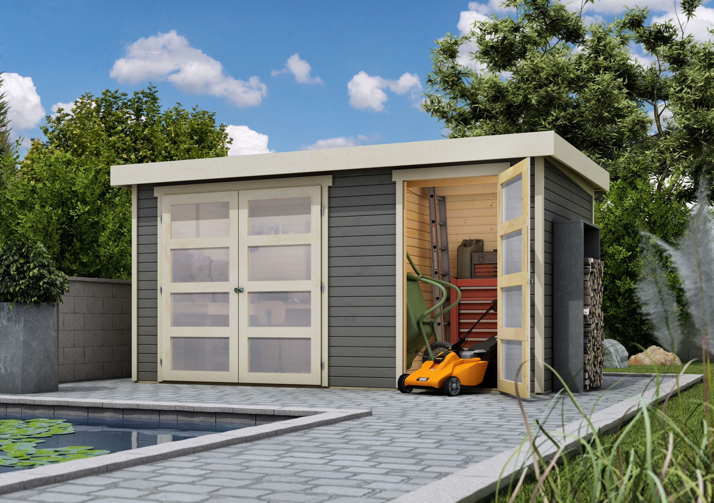 Foto van Karibu 83540 Mühlentrup 1 tuinhuis - terragrijs